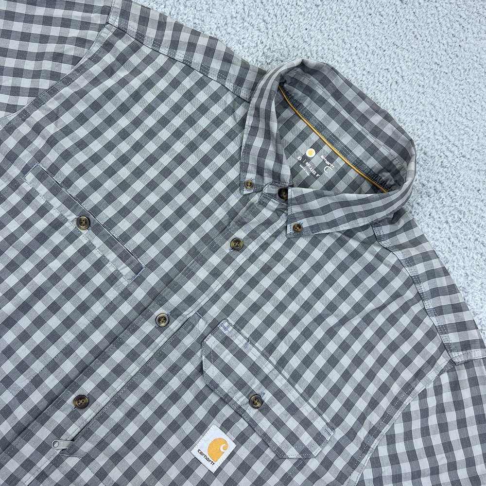 Carhartt Shirt Mens Medium Plaid‎ Force Ridgefield Short Sleeve Vented Button Up